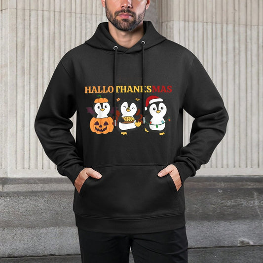Penguin Christmas Halloween Costume Happy Hallothanksmas Customizable Surface Hoodie