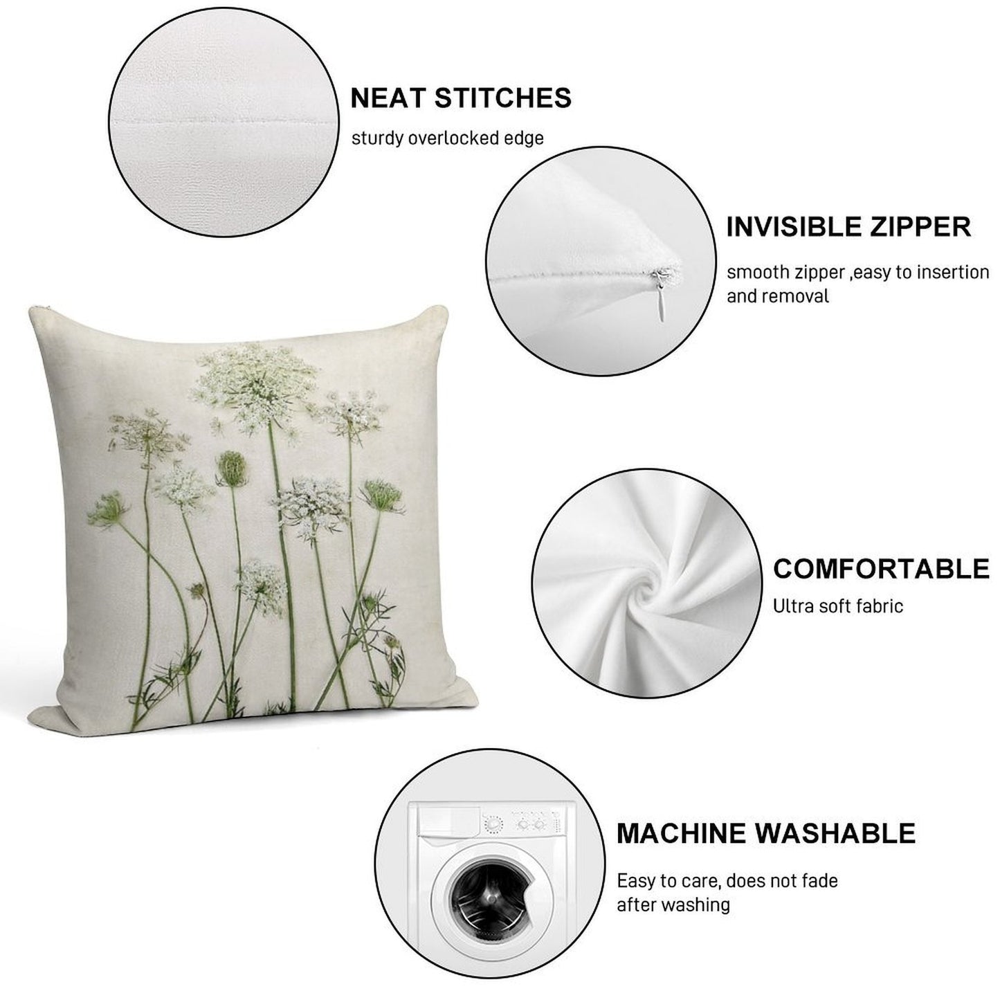 Queen Anne's Lace Soft Durable Construction Throw Pillow