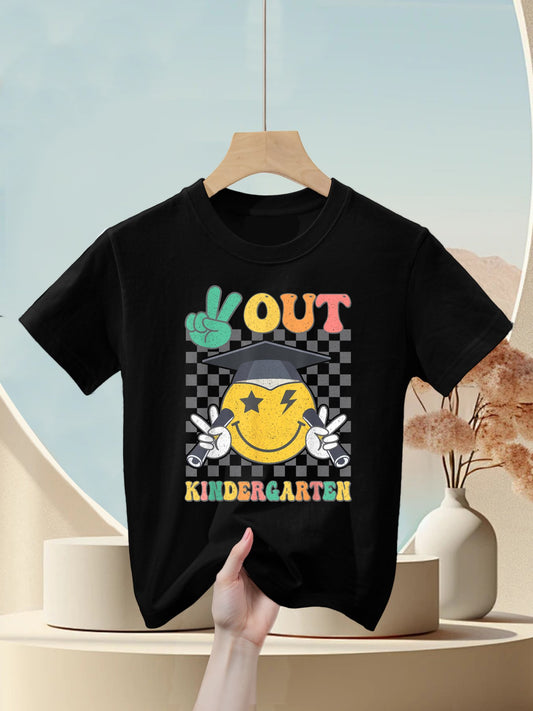 Peace Out KINDERGARTEN Graduation Smile Face Last Day School Kids T-Shirt