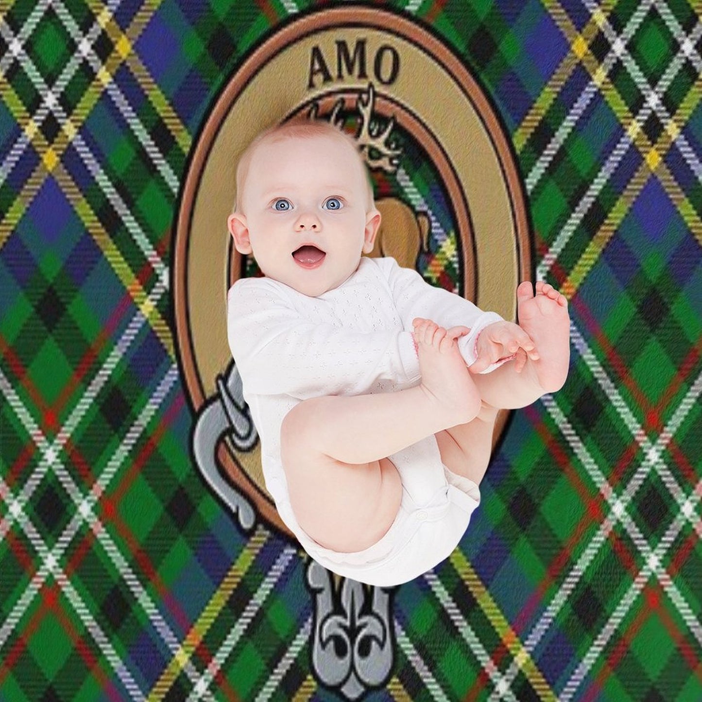 Clan Scott Crest over Green Tartan Throw Blanket