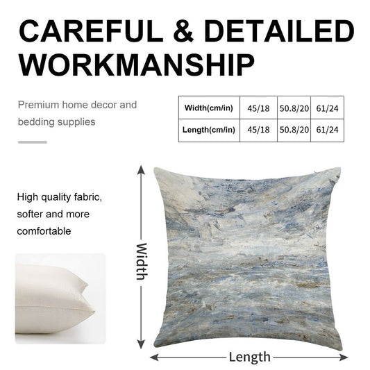 Abstract Seascape in Grey And Blue Linen Throw Pillow Cover