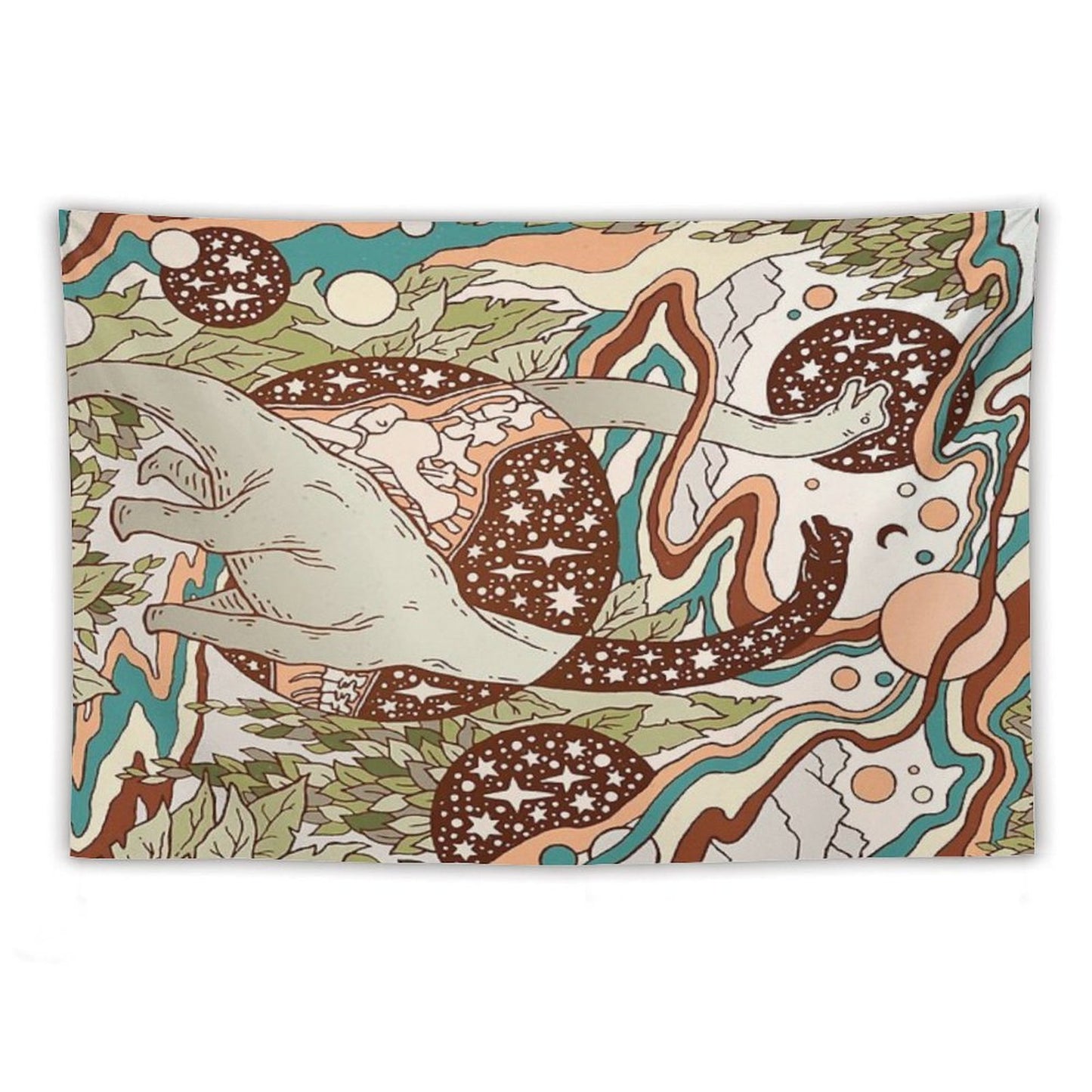 Jurassic Portal Retro Rainbow Palette Dinosaur Science Fiction Art Tapestry