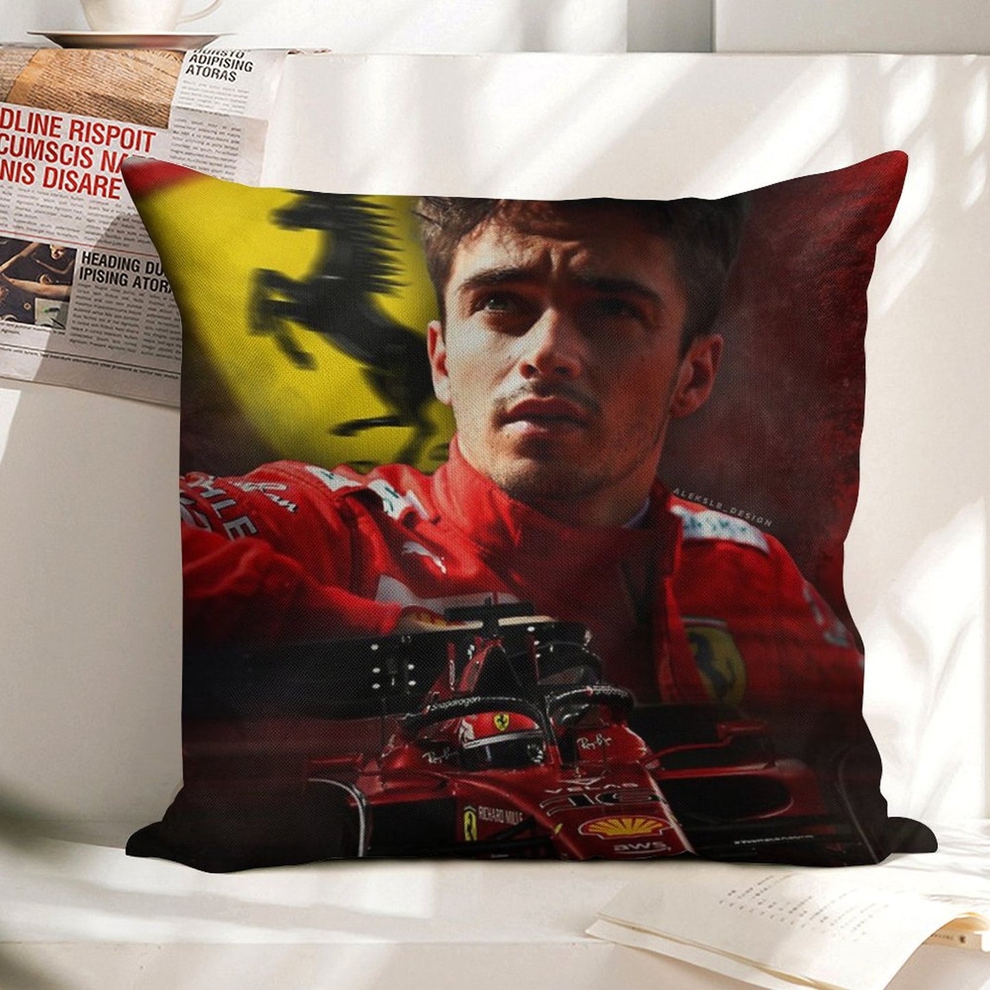 Charles Leclerc F1 2022 Linen Throw Pillow Cover