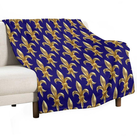 Fleur De Lys Fleur De Lis 3D Gold Look Pattern, Large Corroded Throw Blanket