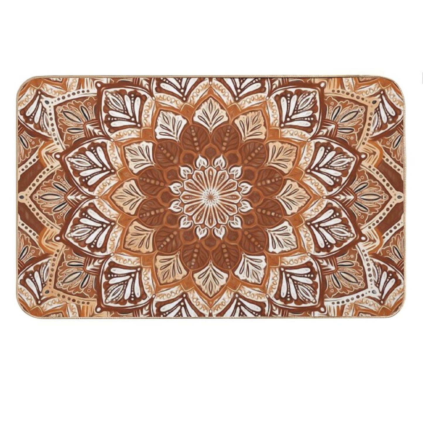 Boho Mandala in Monochrome Brown And Cream Bath Mat