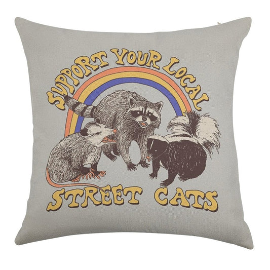 Street Cats Linen Throw Pillow Cover