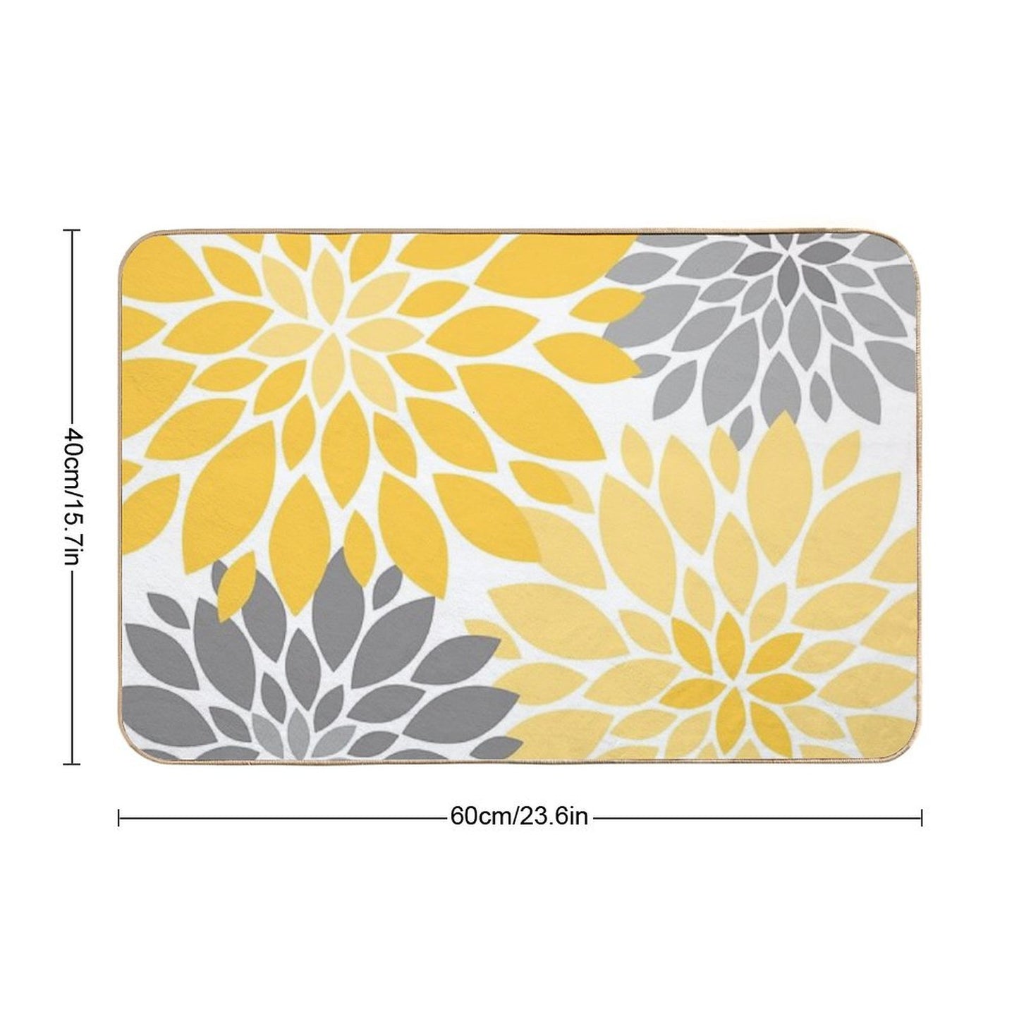 Yellow And Gray Dahlia Floral Pattern Bath Mat