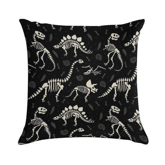 Dinosaur Fossils in Black Soft Shrink-Resistant Throw Pillow