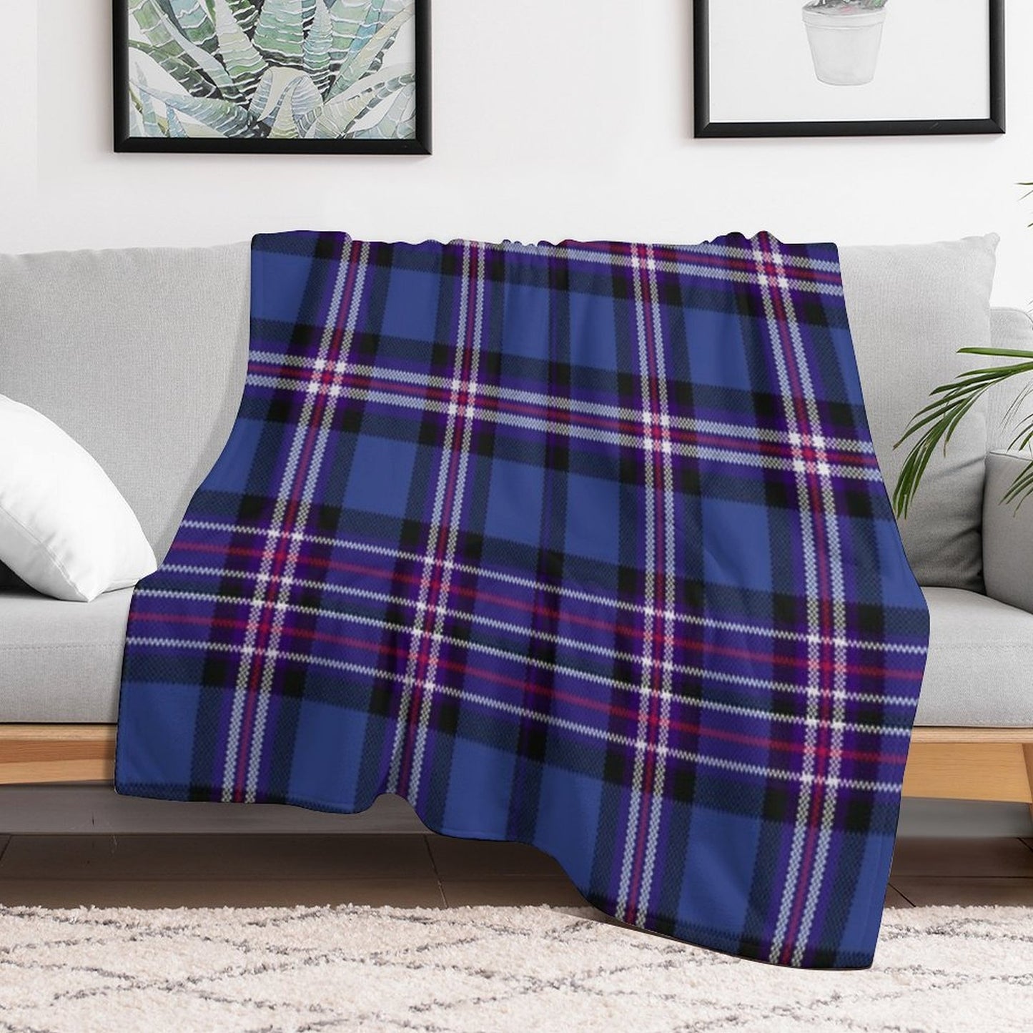 Tartan of Rangers Scotland Blue Background with Red White And Blue Lines And Black Throw Blanket
