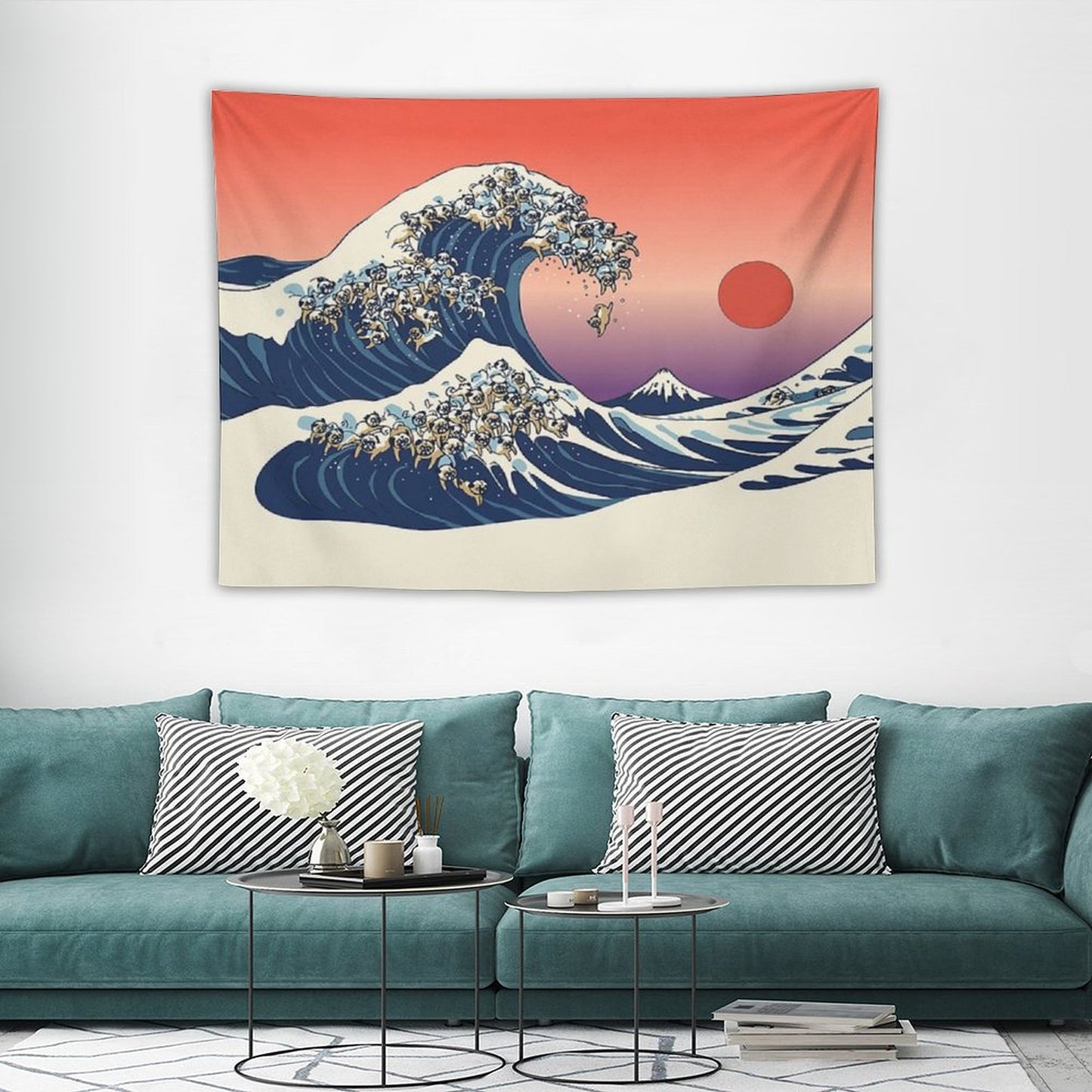The Great Wave of Pug Tapestry