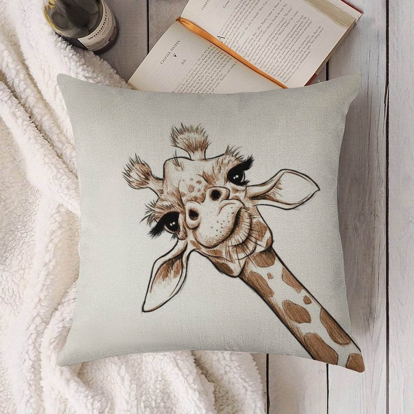 Sketch Giraffe Art Linen Throw Pillow Cover