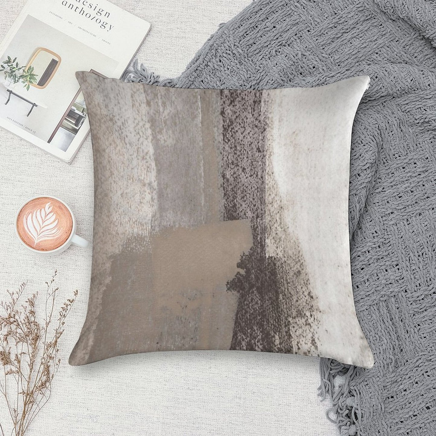 Taupe And Charcoal Grey Modern Abstract Painting Soft High-Density Material Throw Pillow