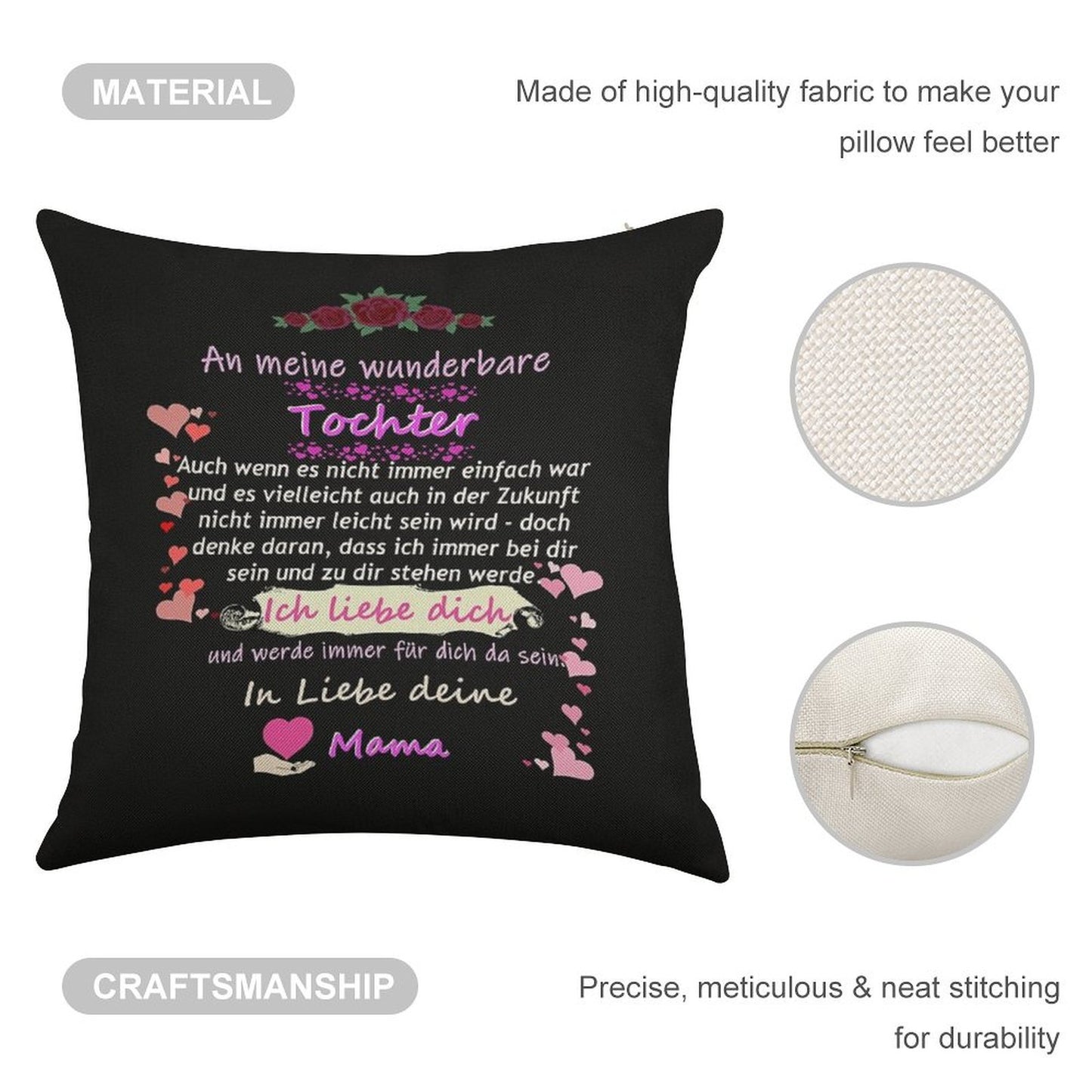 Wonderful Daughter-mother Saying Linen Throw Pillow Cover