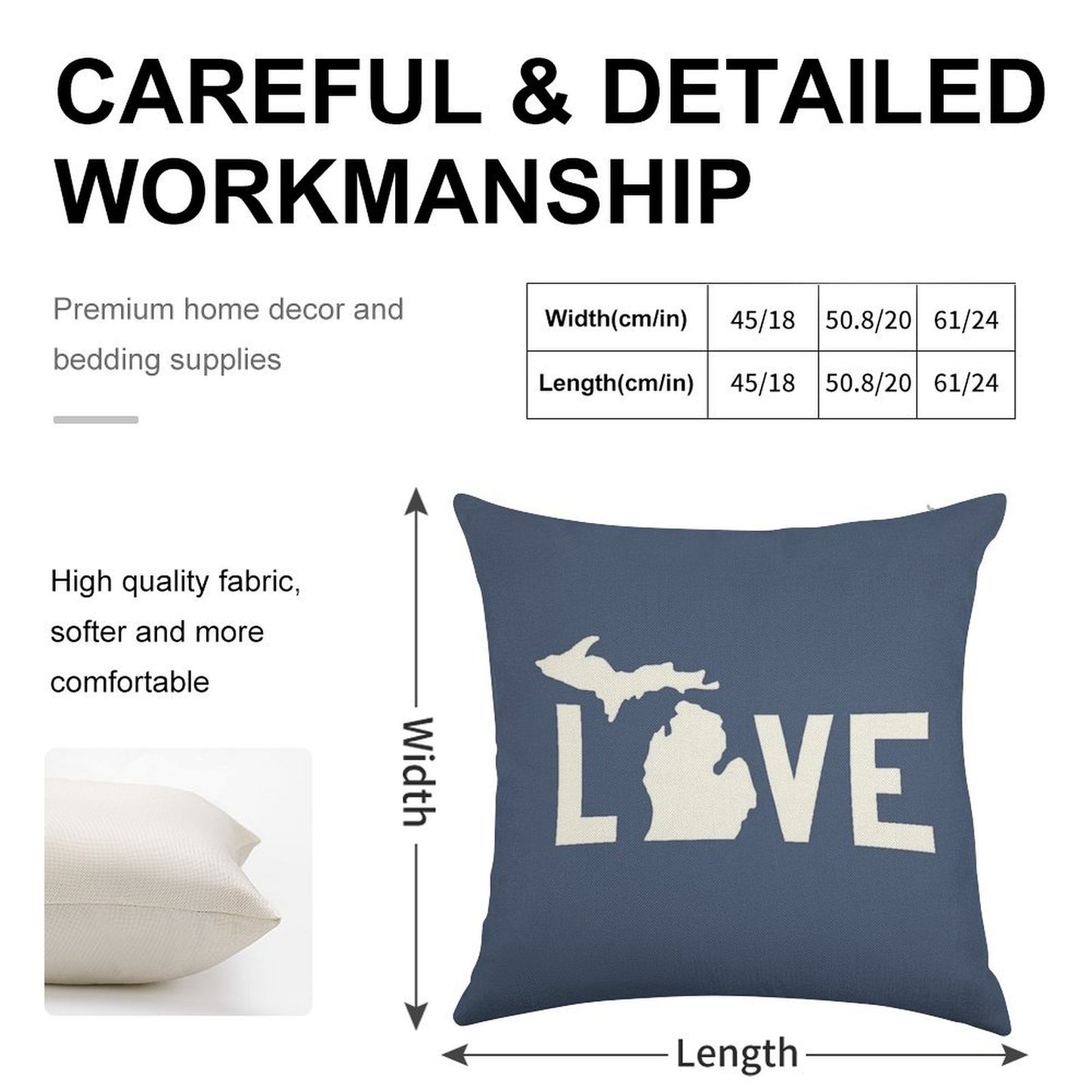 Michigan Love - All White Linen Throw Pillow Cover