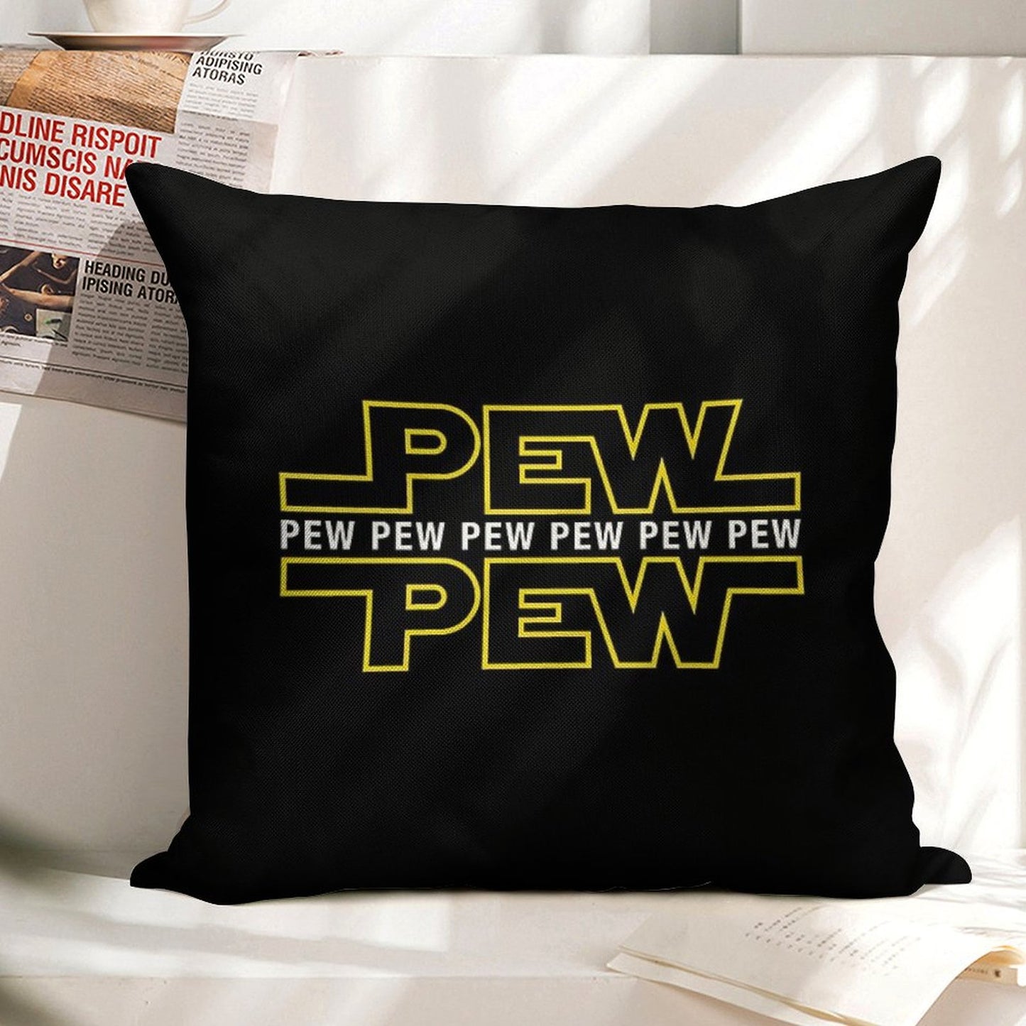 Pew Pew Pew Linen Throw Pillow Cover