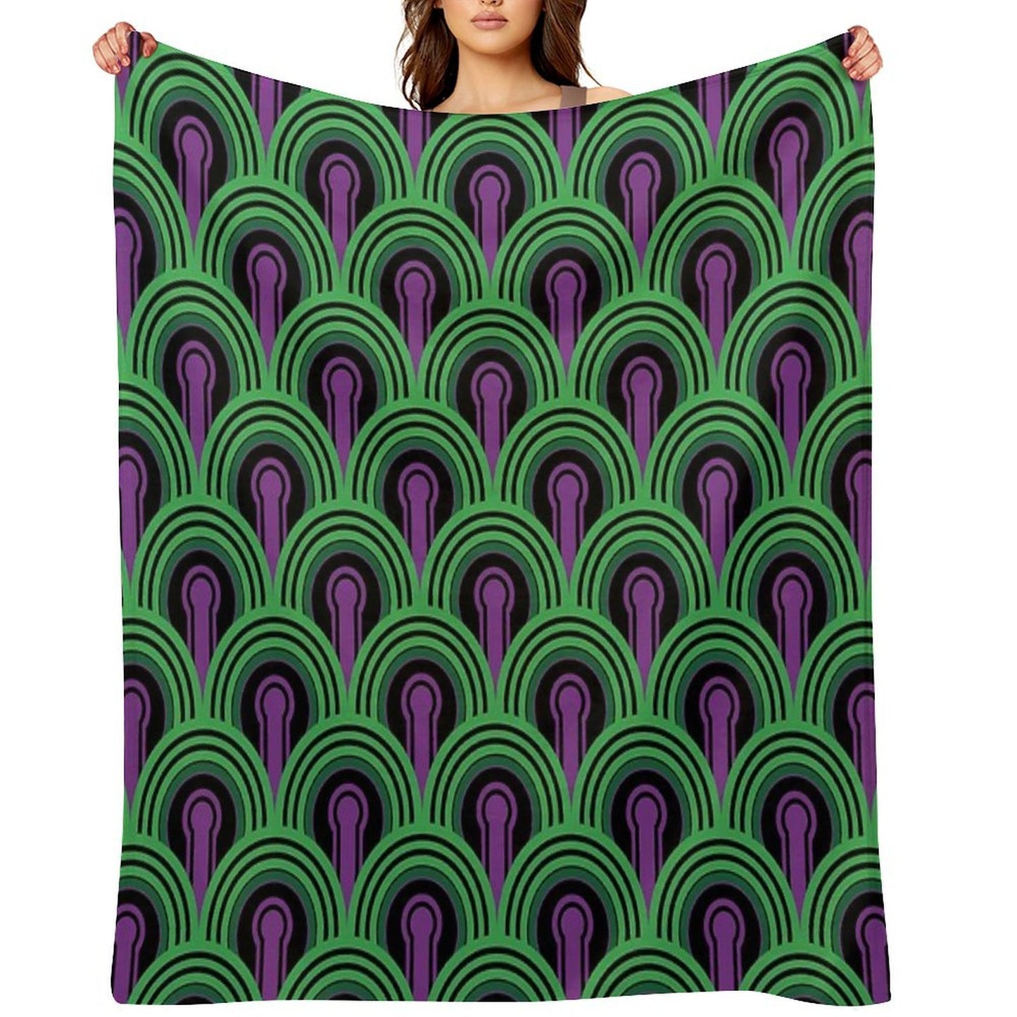 Geometric Pattern Keyhole Arch PurpleGreen Throw Blanket