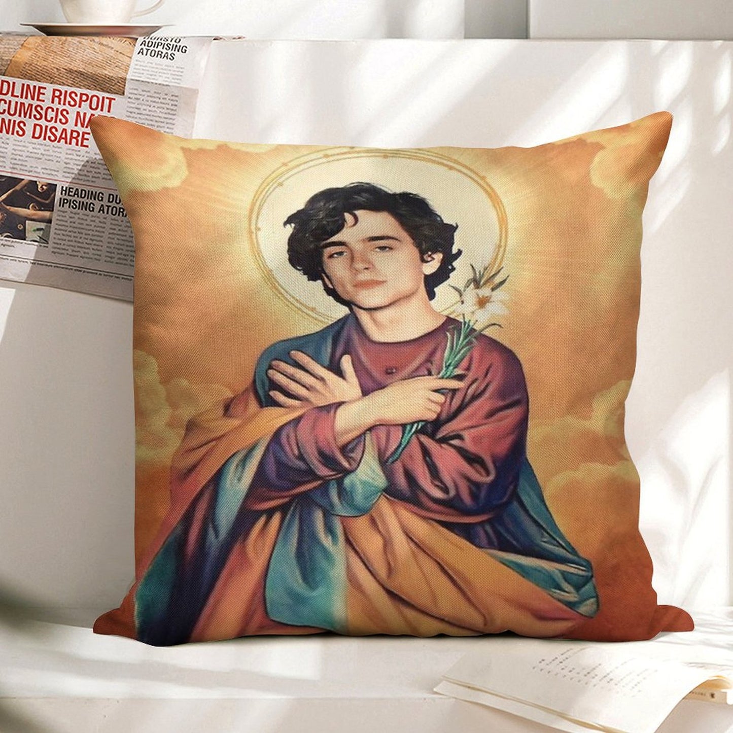 Timothee Chalamet Saint Linen Throw Pillow Cover