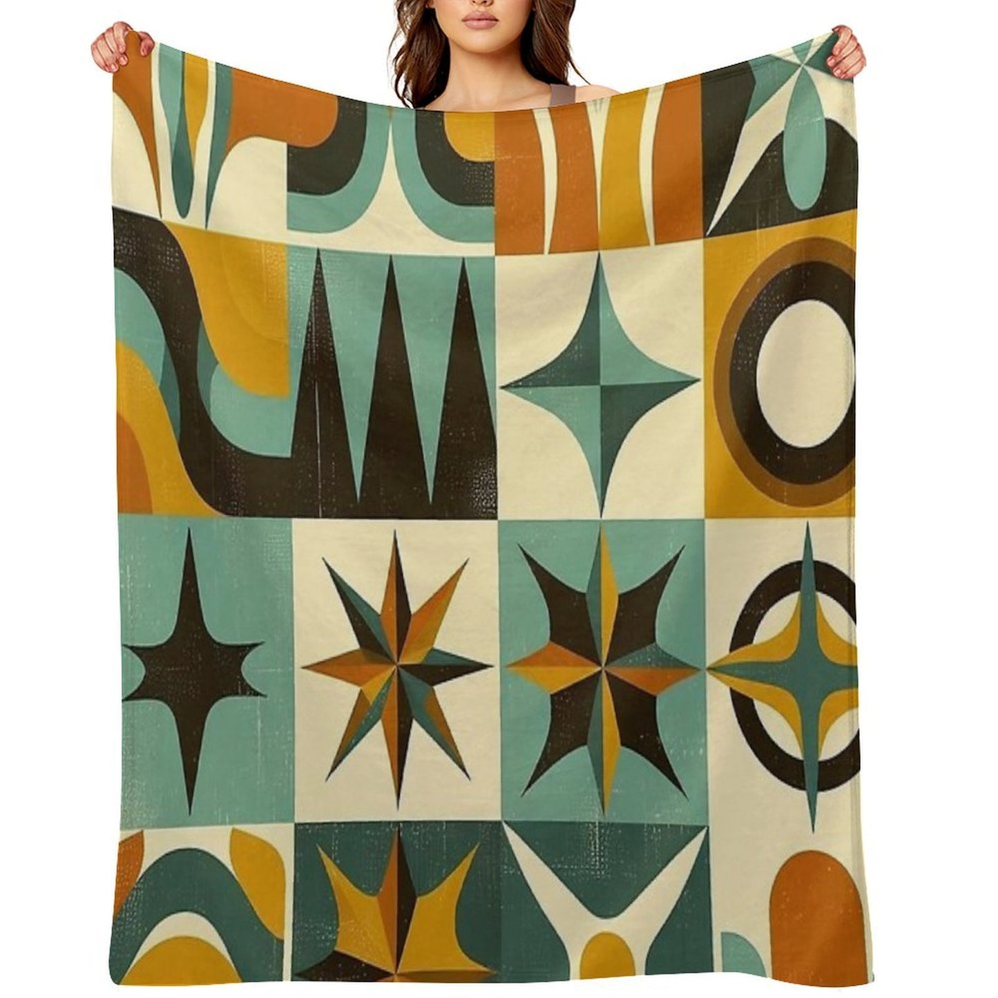 Retro Geometric Pattern Art Throw Blanket