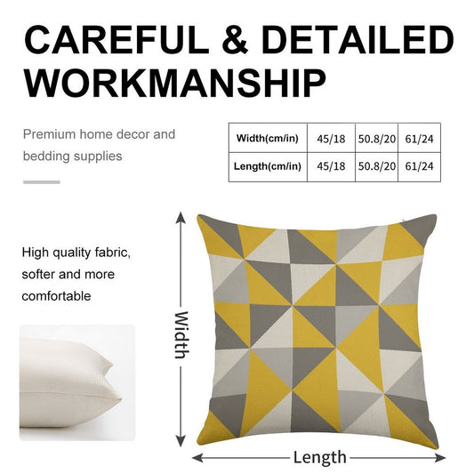 Retro Triangle Design in Yellow And Grey Linen Throw Pillow Cover