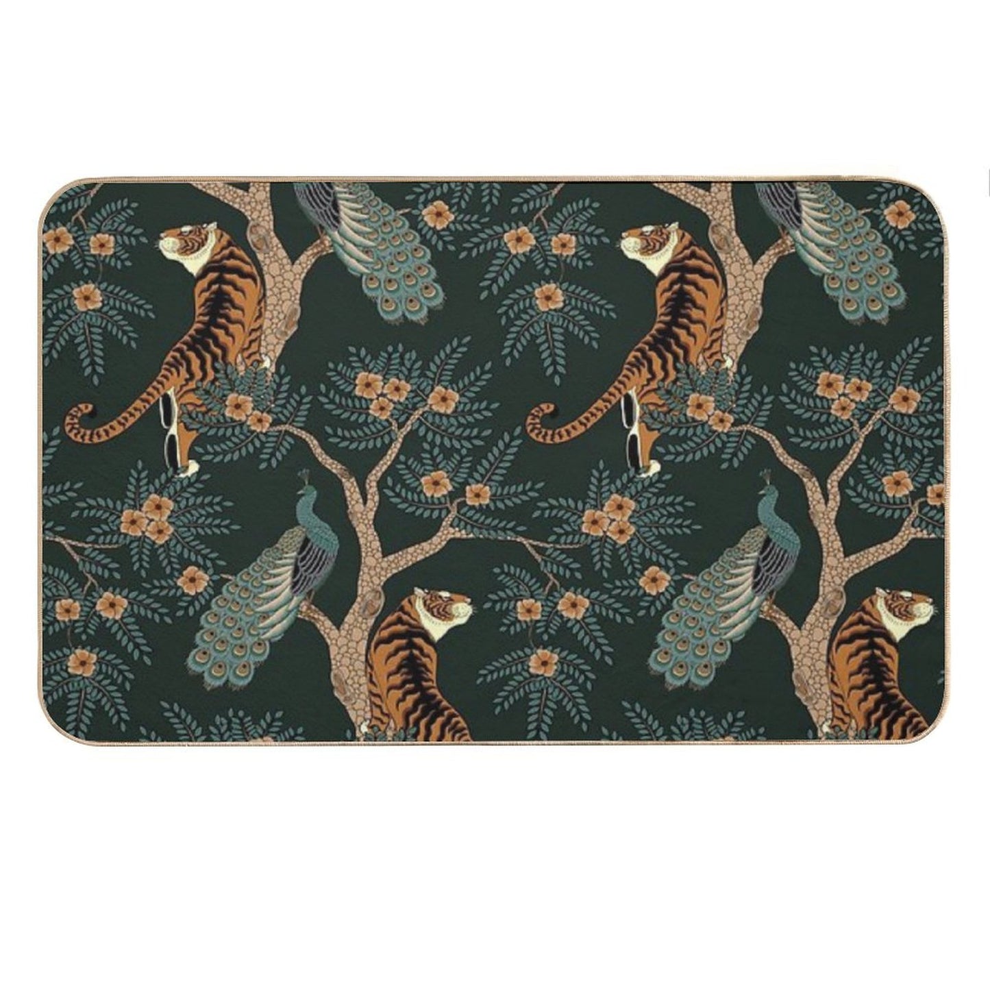 Vintage Tiger And Peacock in The Jungle Bath Mat