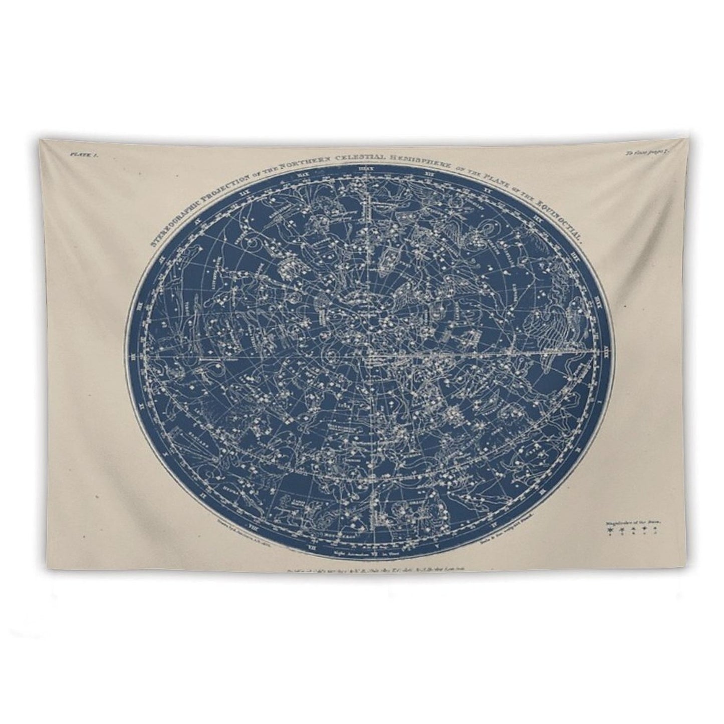 Constellations of The Northern Hemisphere Vintage Azure Blue Tapestry