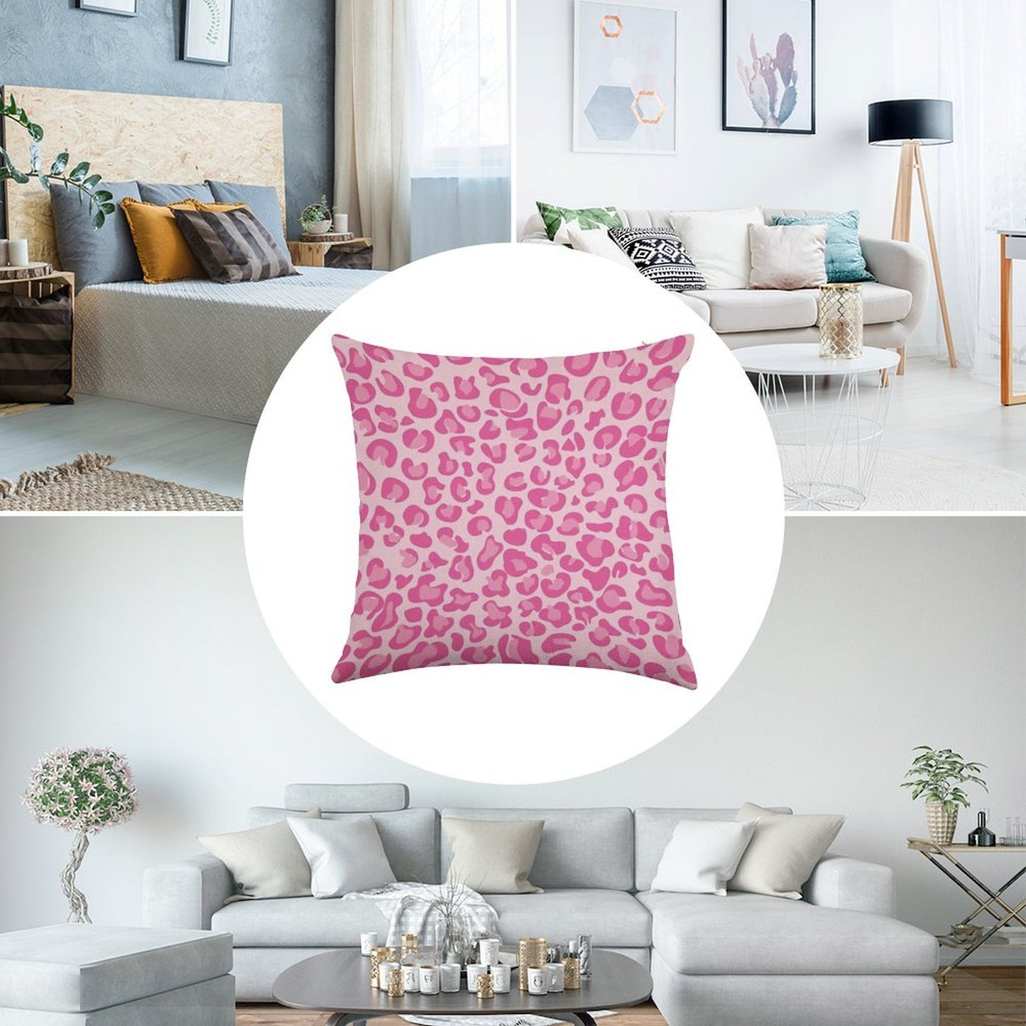 Pink Leopard Print Linen Throw Pillow Cover