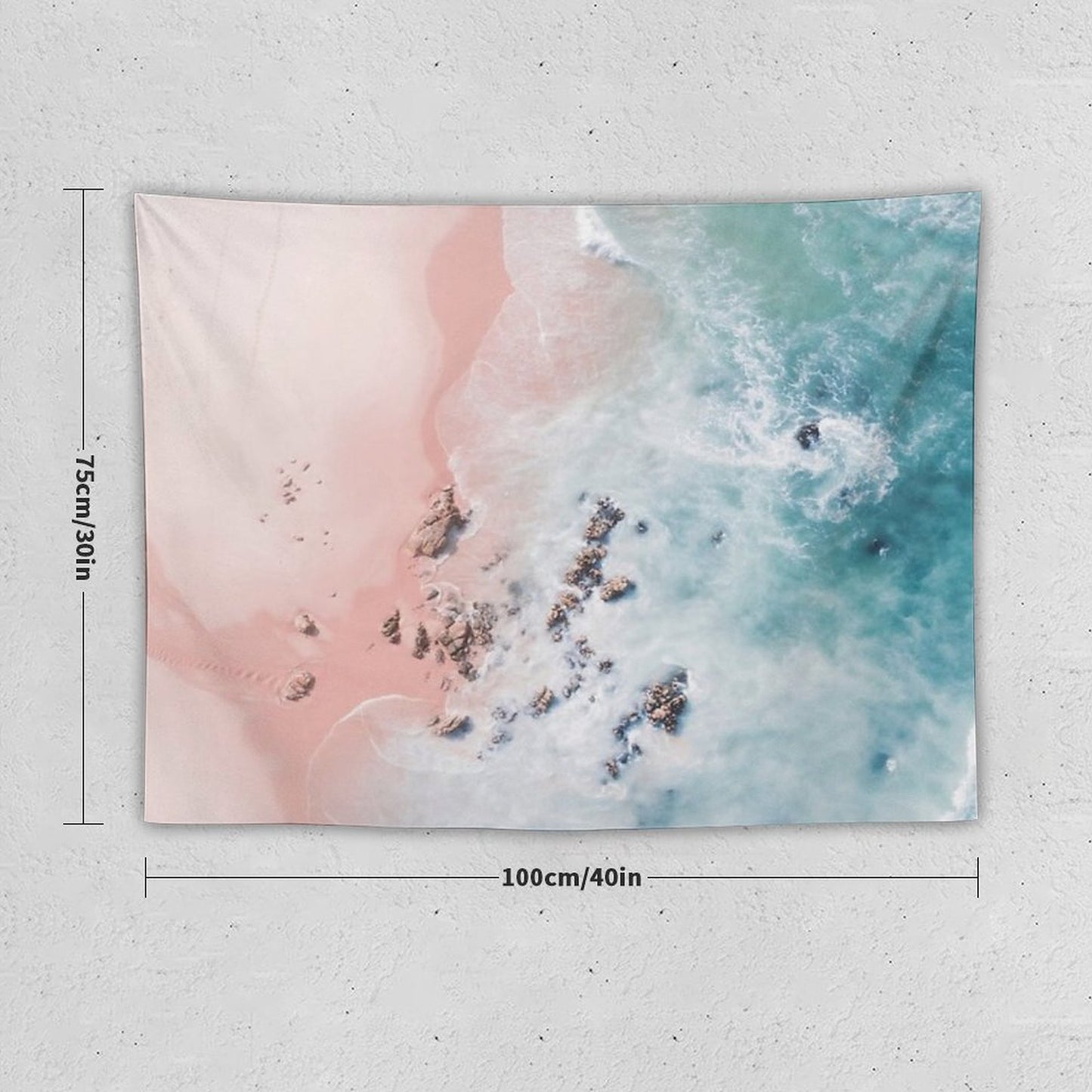 Sea Bliss - Aerial Pink Beach Ocean Sea Photography by Ingrid Beddoes Tapestry