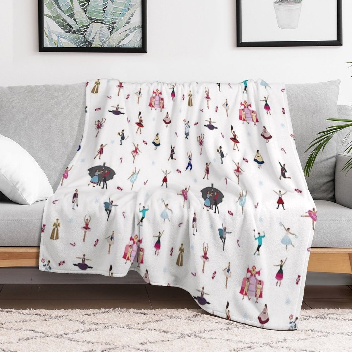 Nutcracker Ensemble - White Throw Blanket