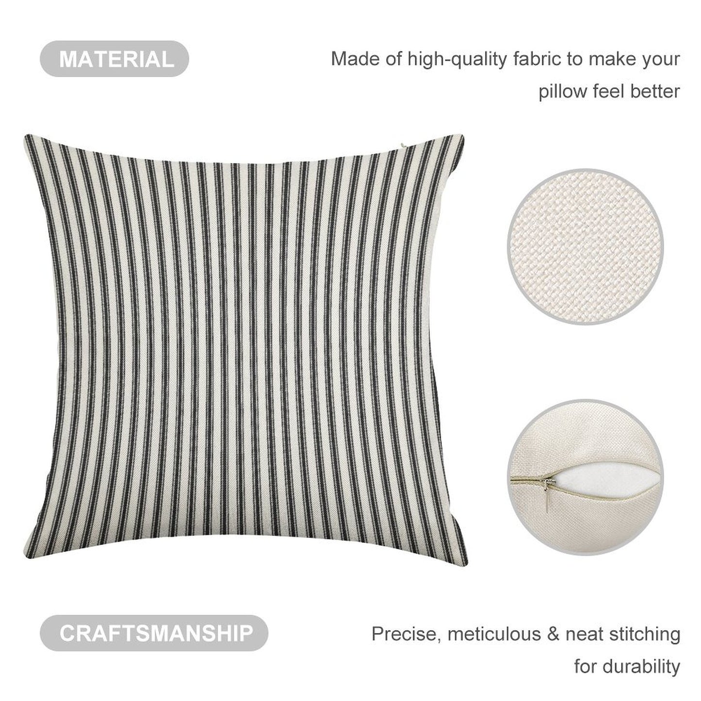 Old Fashioned Ticking Stripes Black And White Linen Throw Pillow Cover