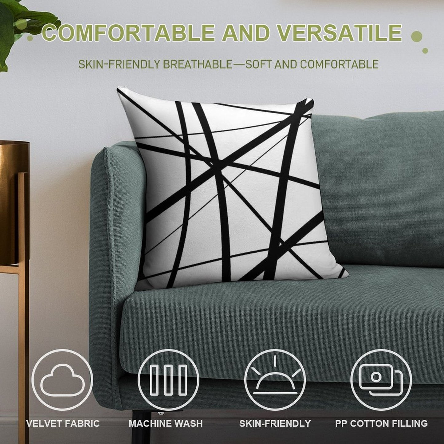Black And White Geometric Lines Soft Shrink-Resistant Throw Pillow
