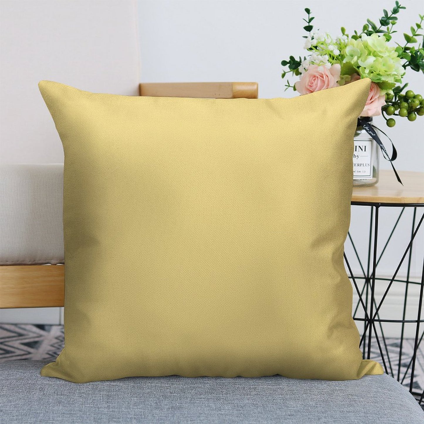 Pale Yellow Solid Colour Linen Throw Pillow Cover
