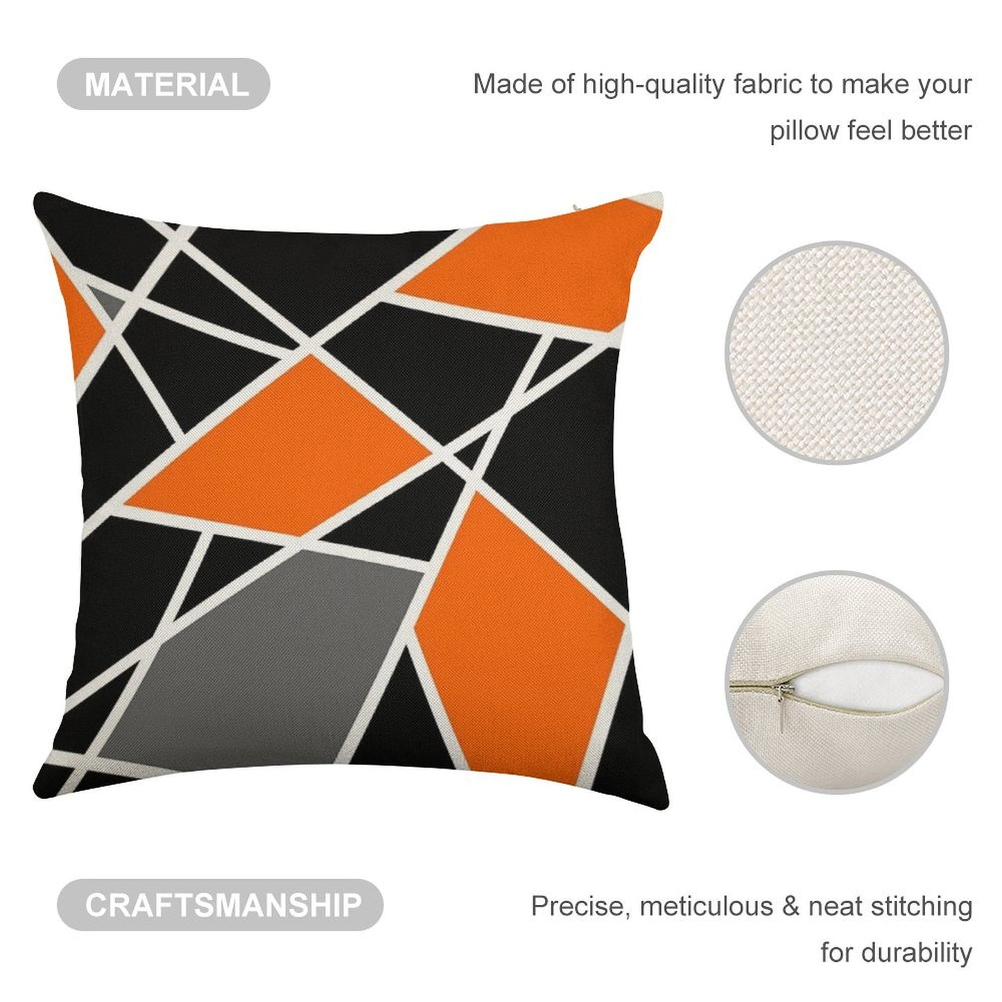 Geometric Modern Orange Pattern Linen Throw Pillow Cover
