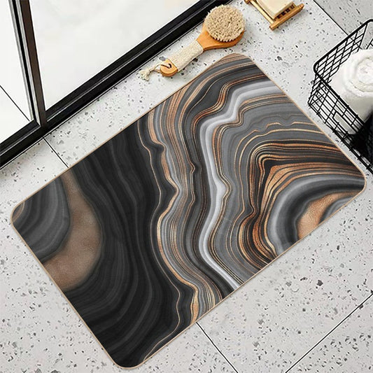 Elegant Black And Gray Faux Marble with Gold Veins Bath Mat