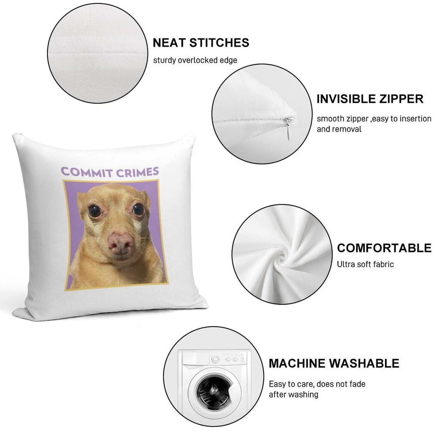 Crime Mouse Soft Short Plush Fabric Throw Pillow