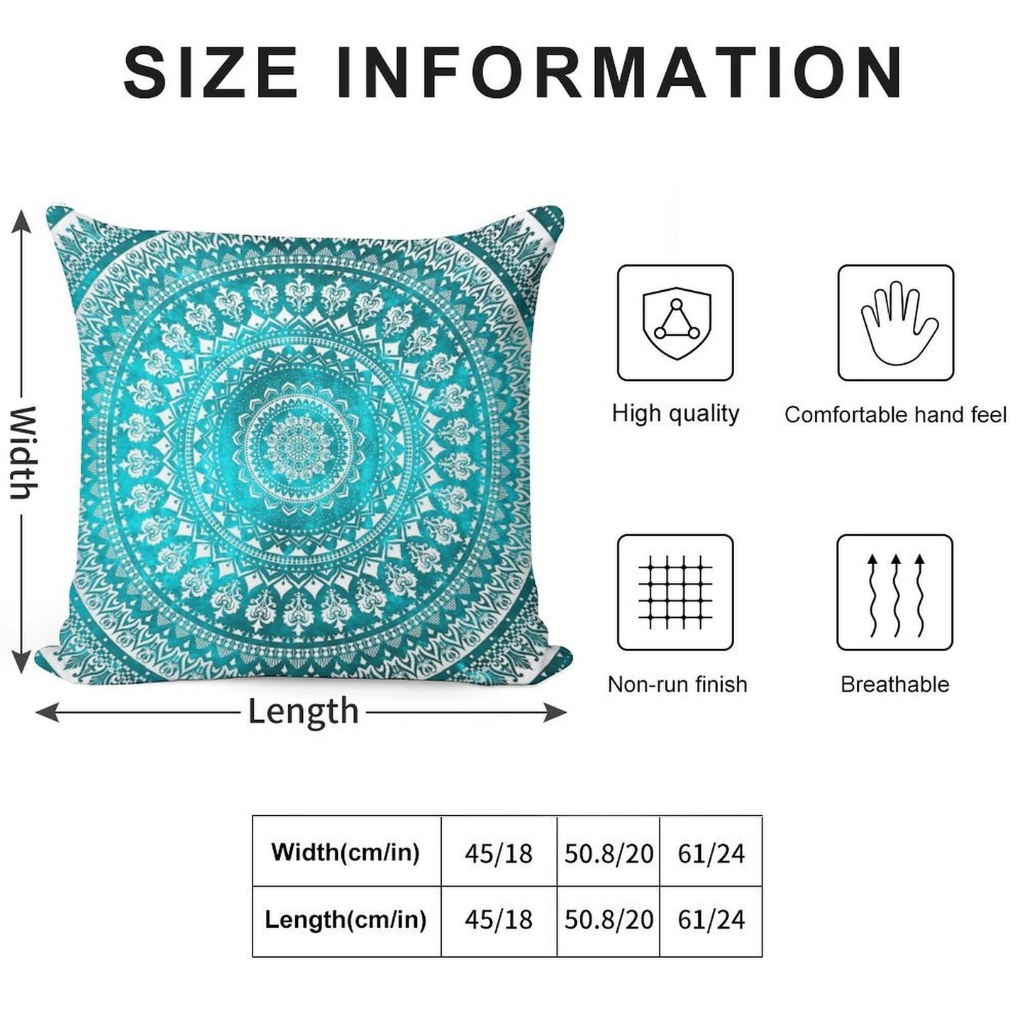 Mandala Turquoise Soft Reinforced Edging Throw Pillow