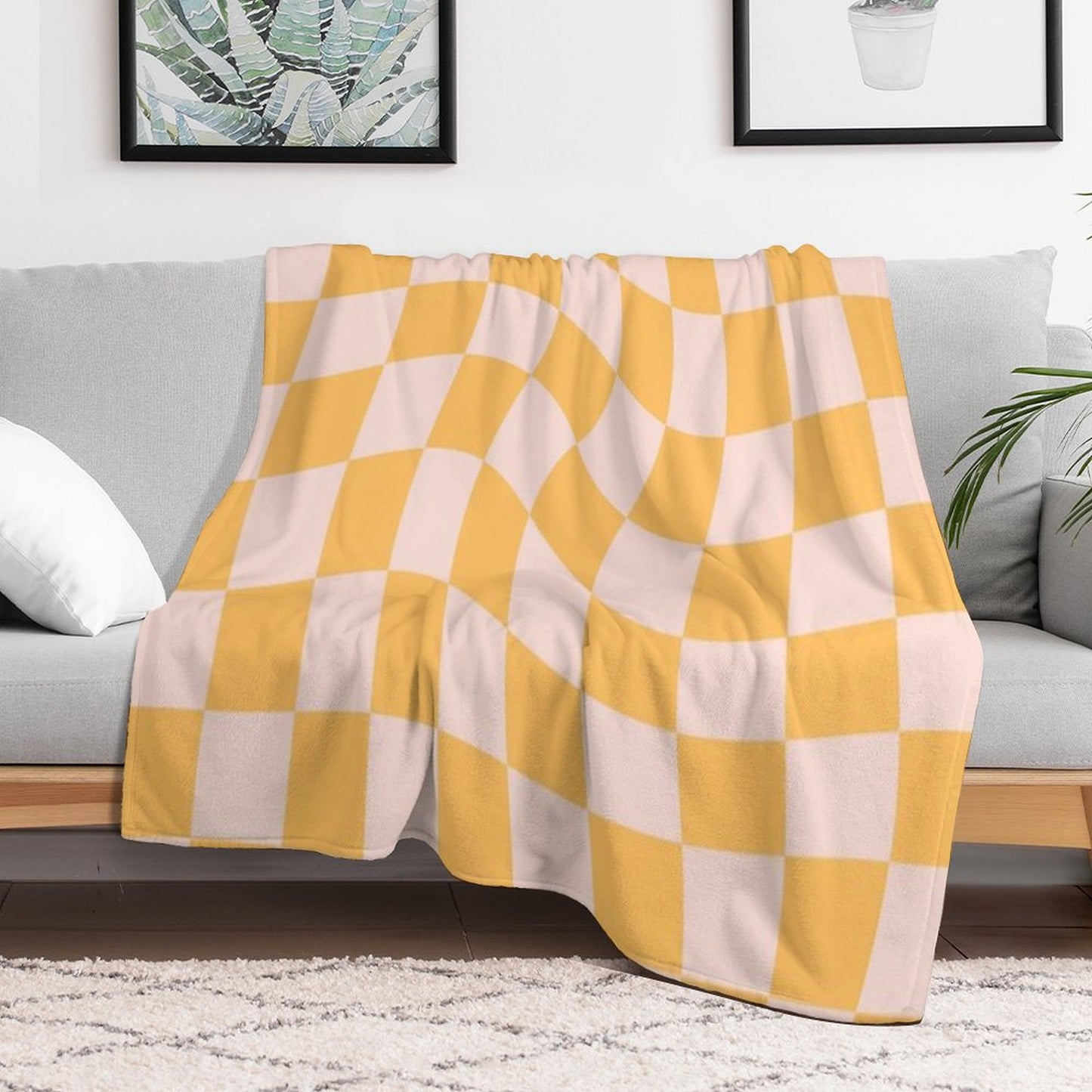 Check I - Yellow Twist Throw Blanket