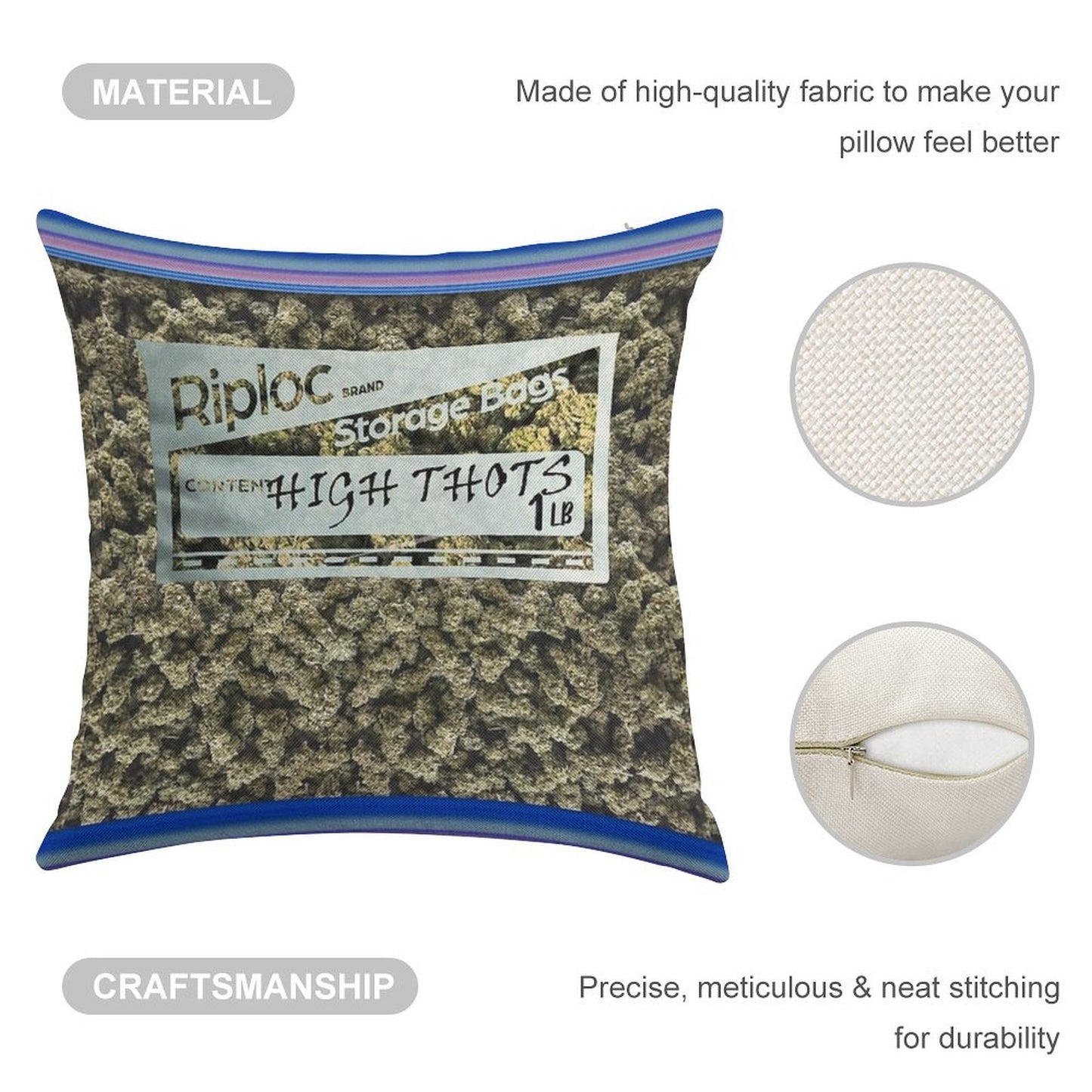 Weed Baggie Linen Throw Pillow Cover