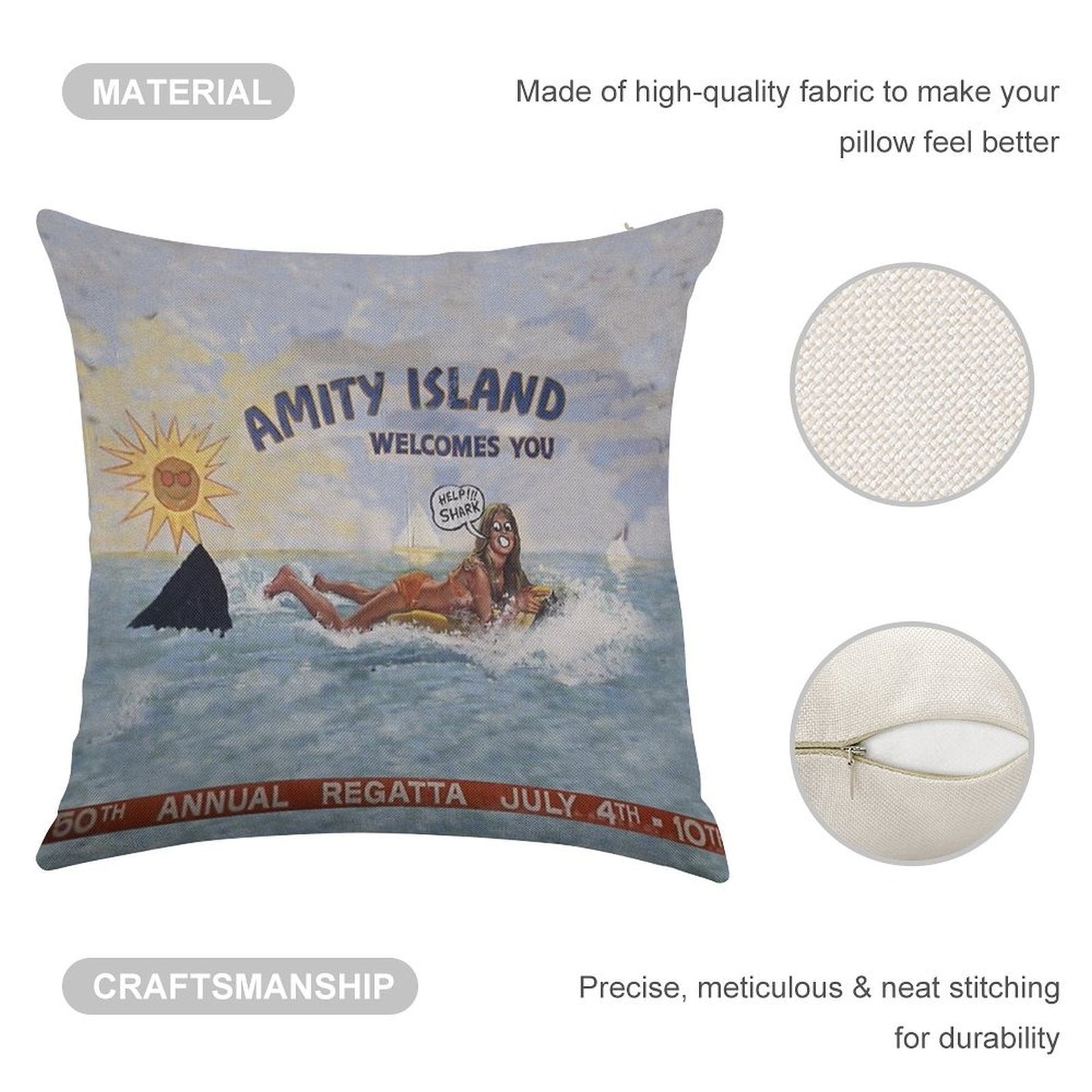 Welcome To Amity Island Linen Throw Pillow Cover