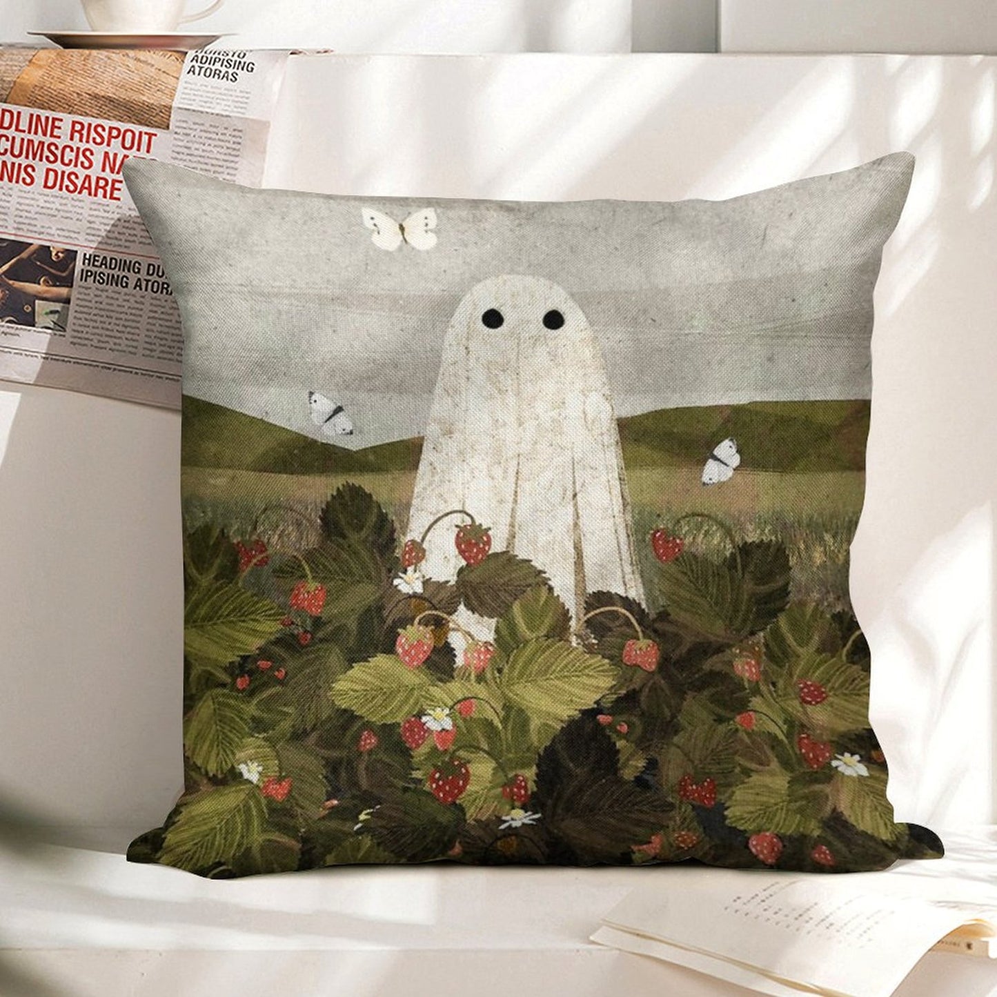 Strawberry Fields Linen Throw Pillow Cover