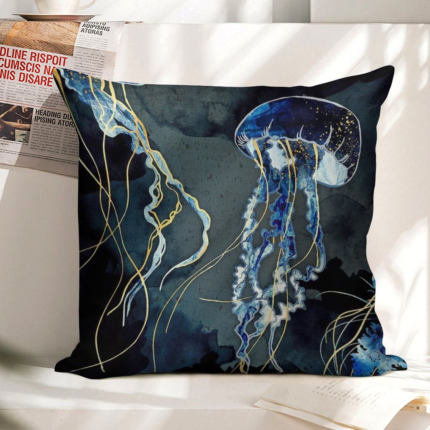 Metallic Ocean III Linen Throw Pillow Cover
