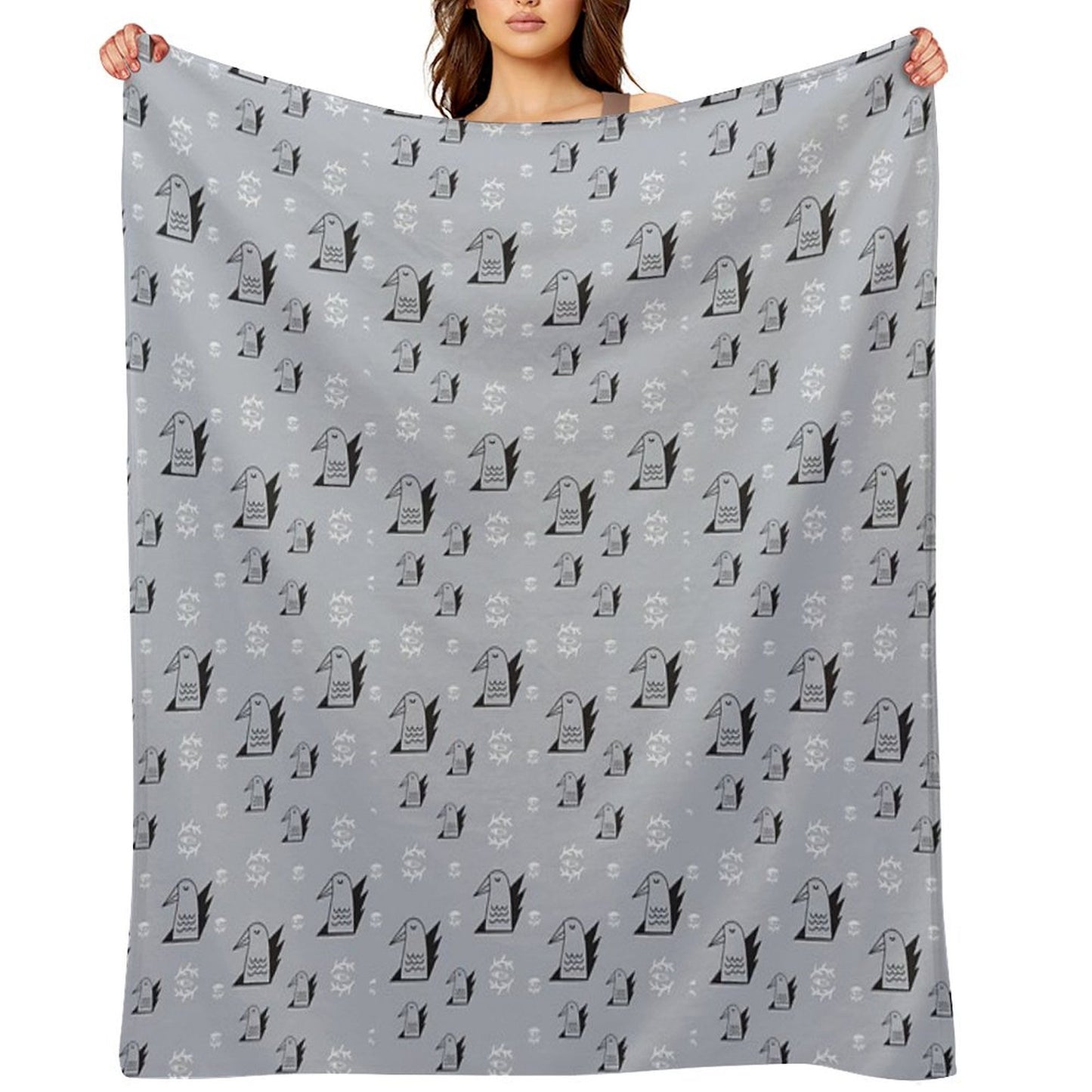 Birds And Eyes Steel Blue Throw Blanket