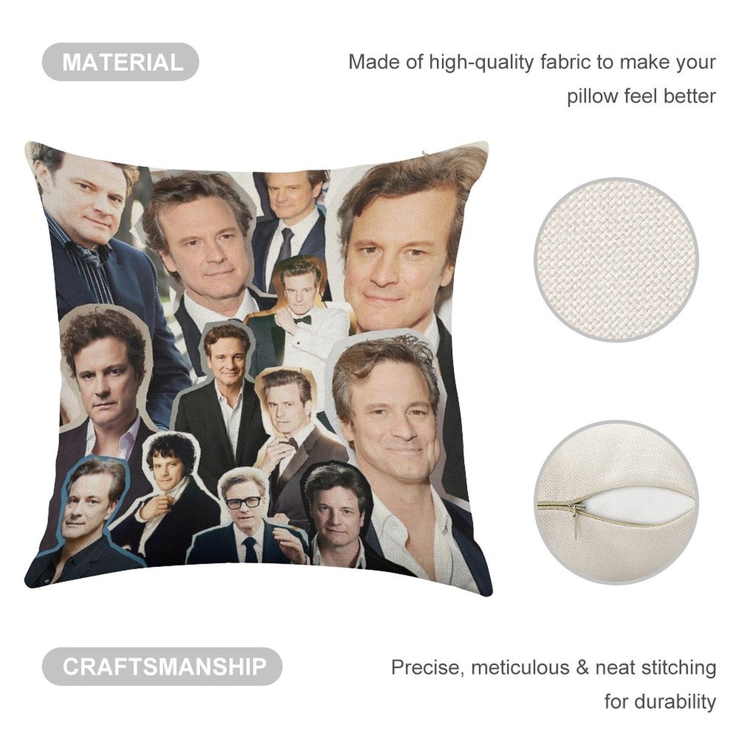 Colin Firth Linen Throw Pillow Cover