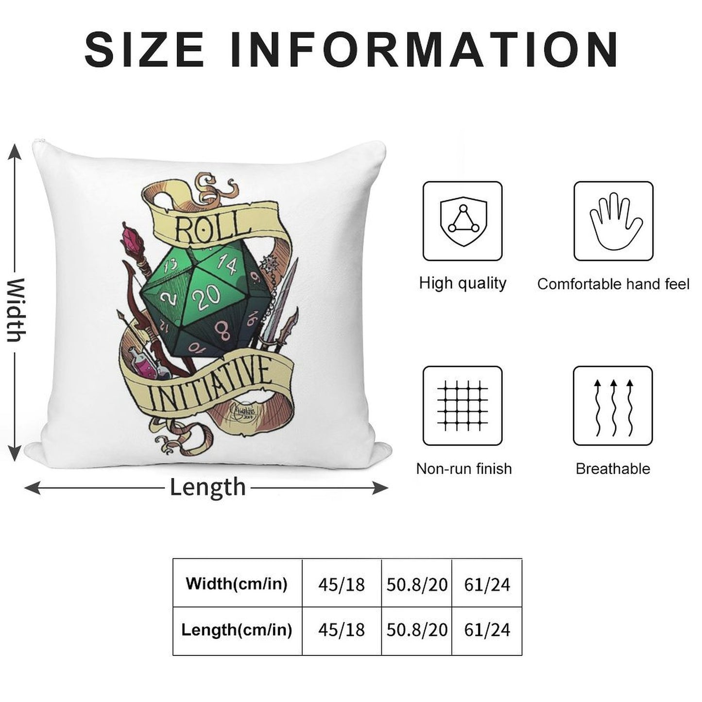 Roll Initiative Soft Decorative Cover Throw Pillow
