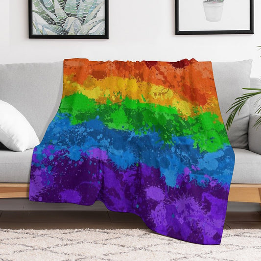 Abstract Paint Splatter LGBTQ Pride Rainbow Flag Background Throw Blanket