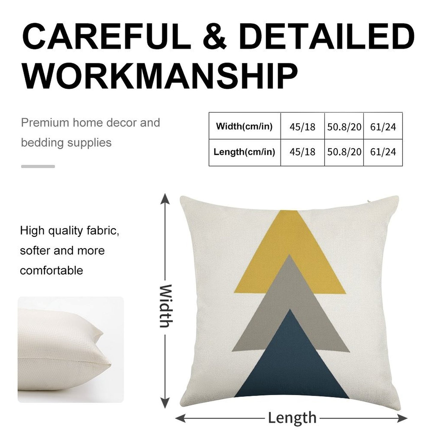 Triangle Trio. Minimalist Geometric in Light Mustard Yellow, White, Grey, And Navy Blue Linen Throw Pillow Cover