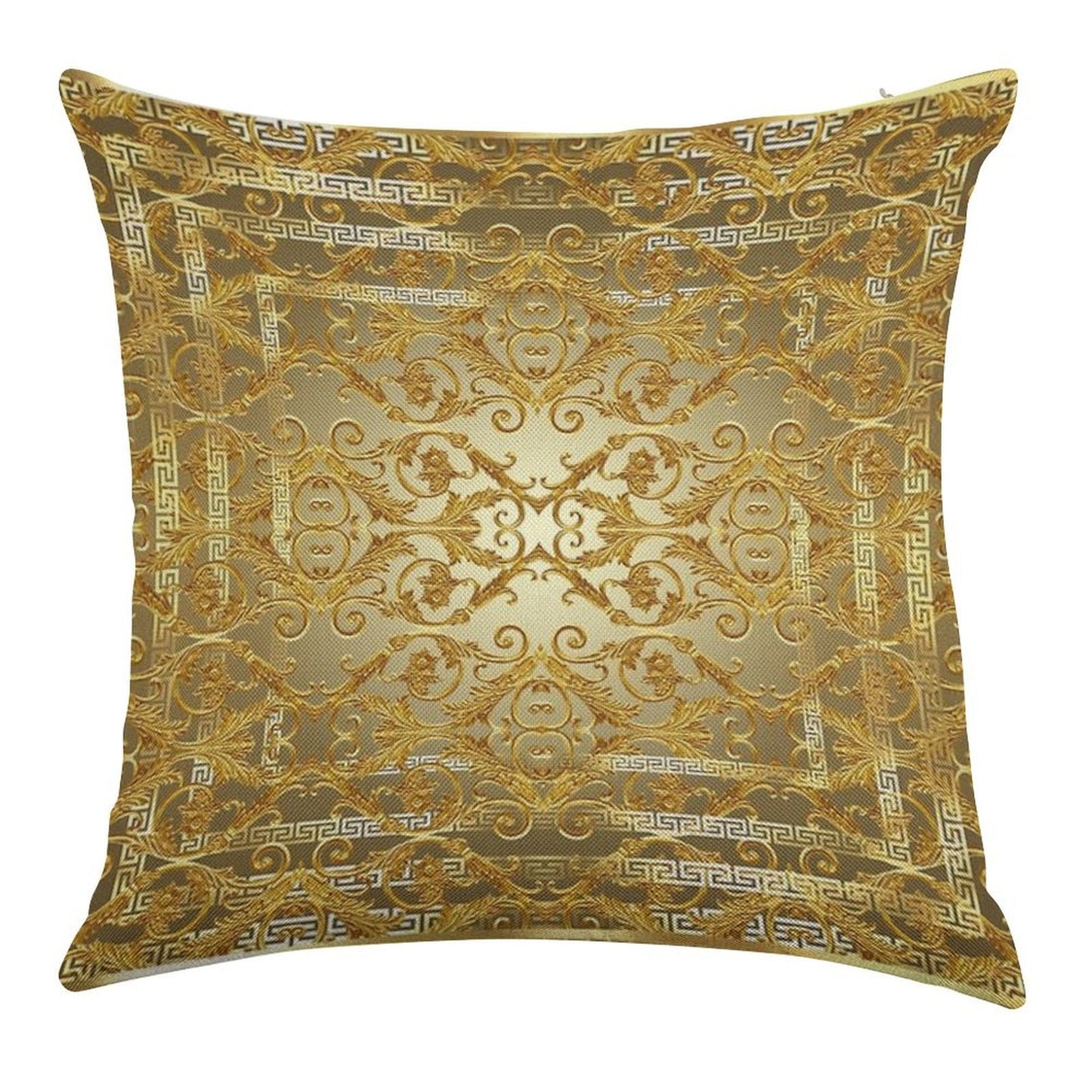 Greek Keys 4 Golden Baroque Style Linen Throw Pillow Cover