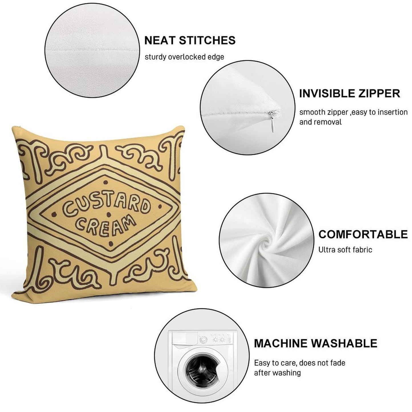Custard Cream British Biscuit Soft Luxury Feel Throw Pillow