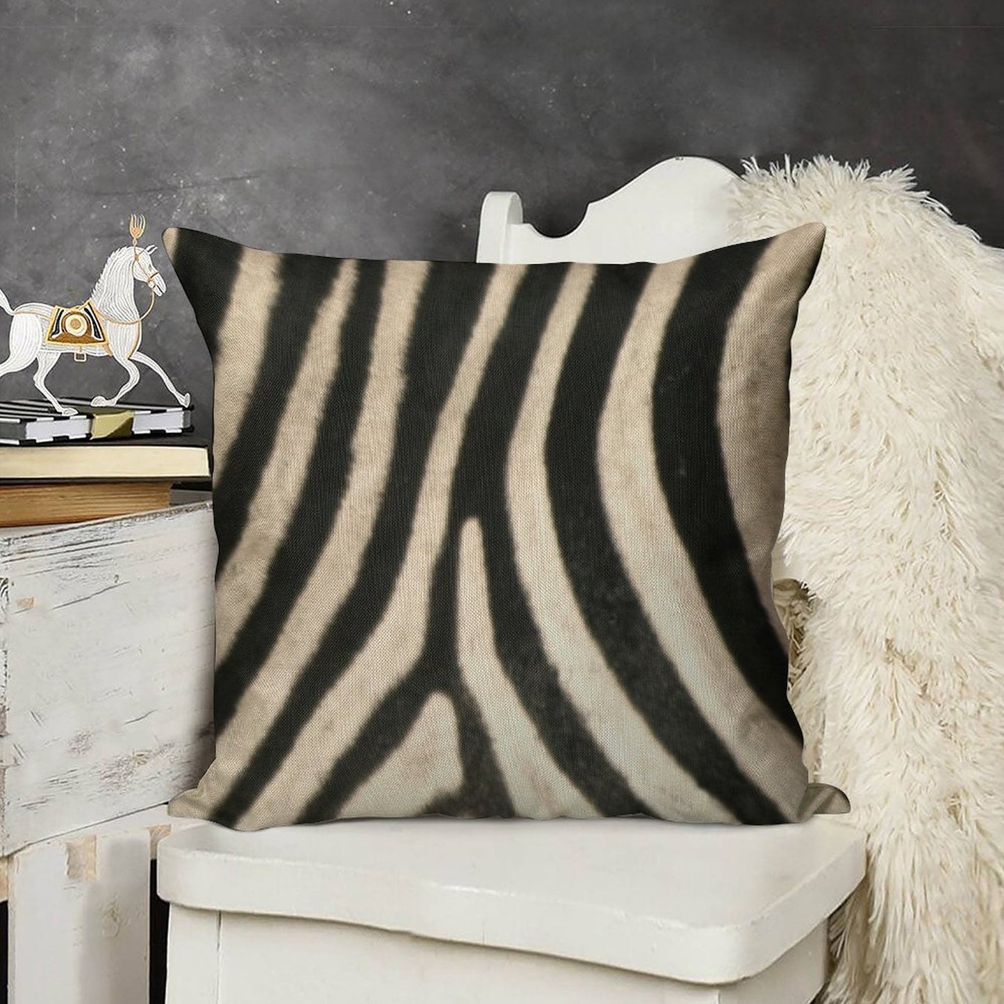 Zebra Print. Safari Animal Lovers Decor. Linen Throw Pillow Cover