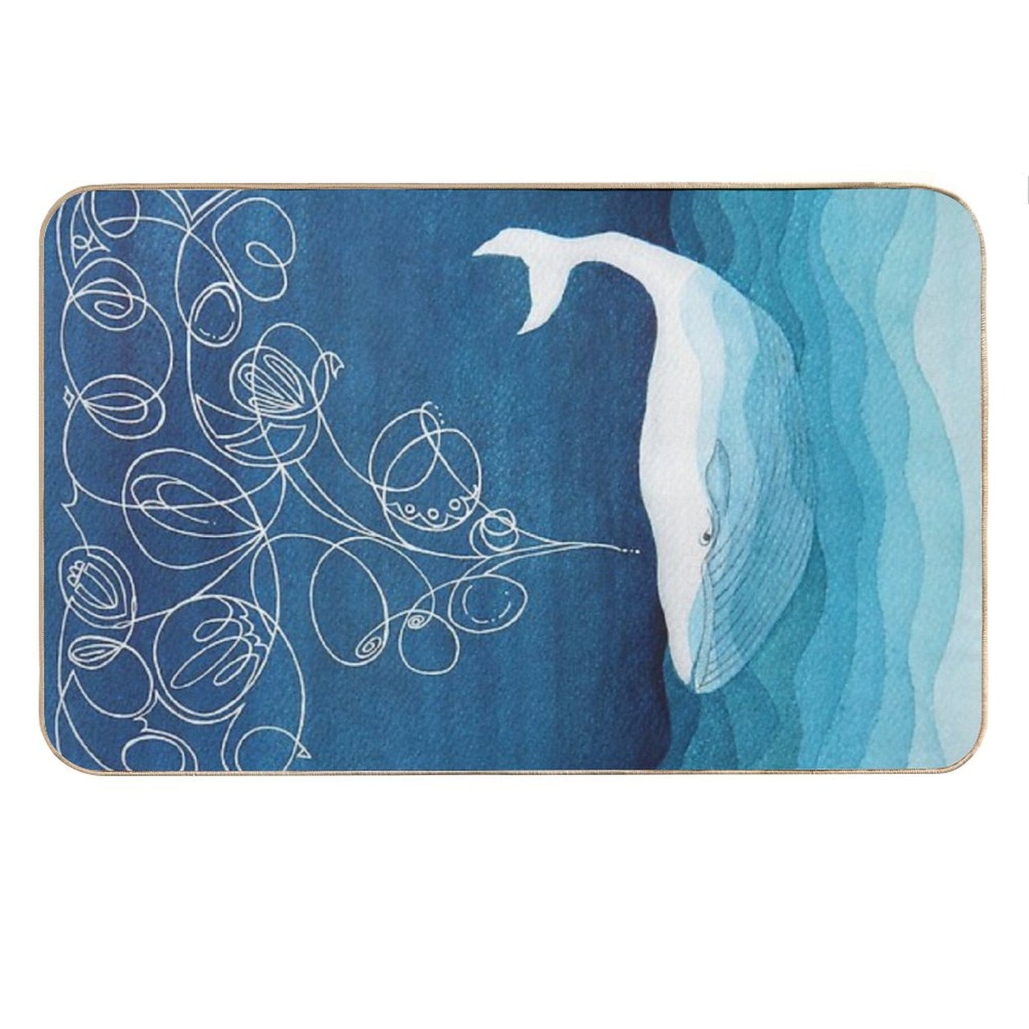 Happy Whale, Animals, Sea Creature, Teal Blue Watercolor Bath Mat