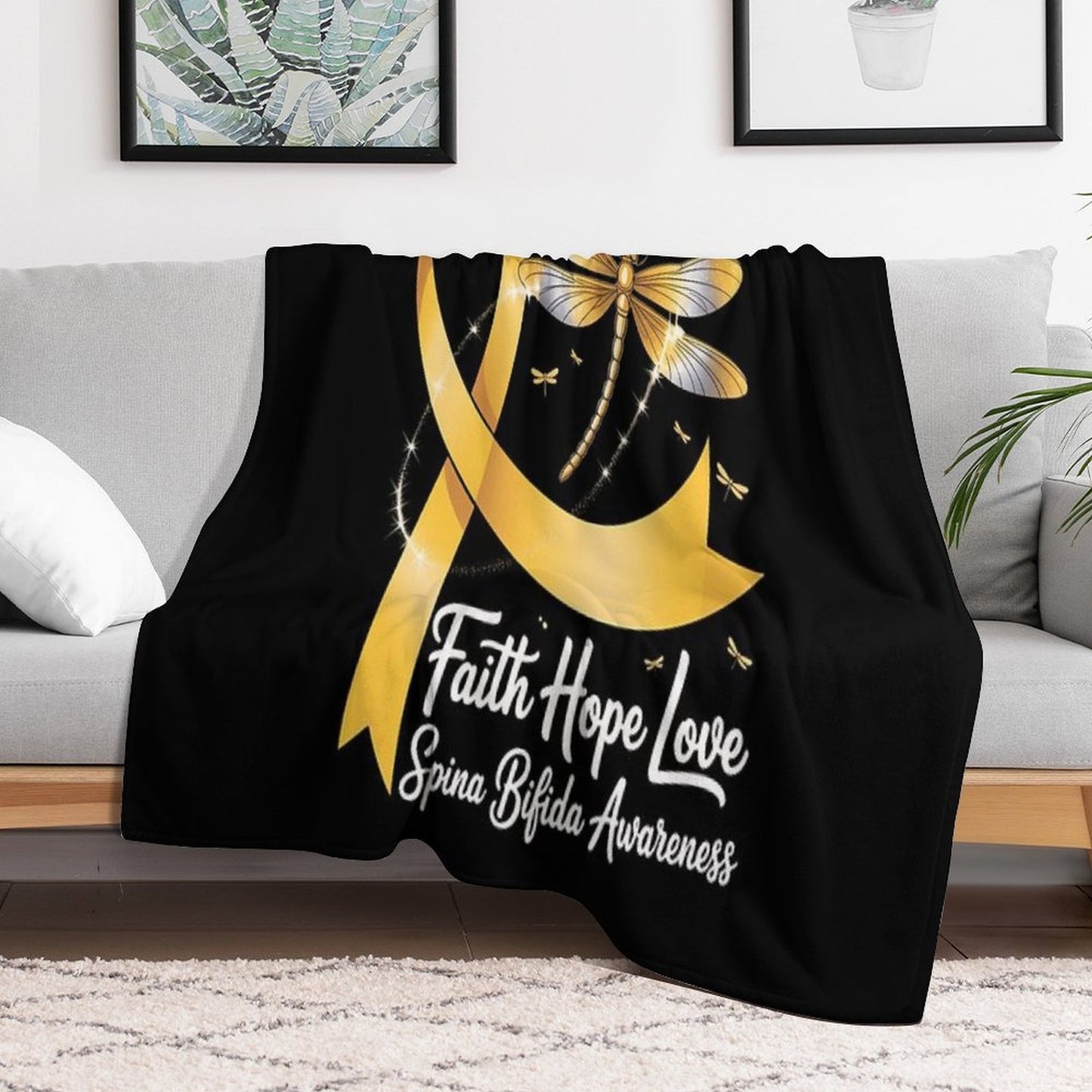 Faith Hope Love Spina Bifida Awareness Dragonfly Throw Blanket